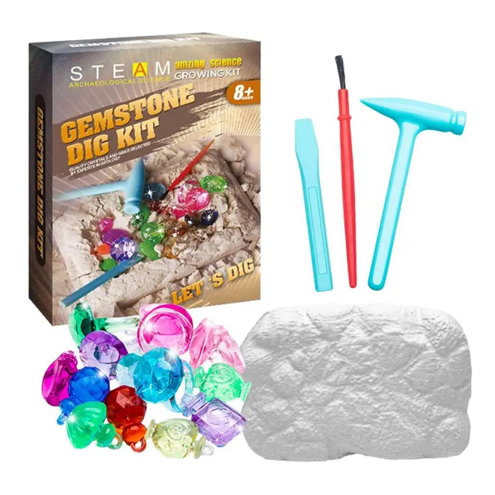 Gemstone Dig Kits For Kids Educational Toy Crystal Mining Archaeology Excavation Dig Gem Stones Children STEM Learning Gifts