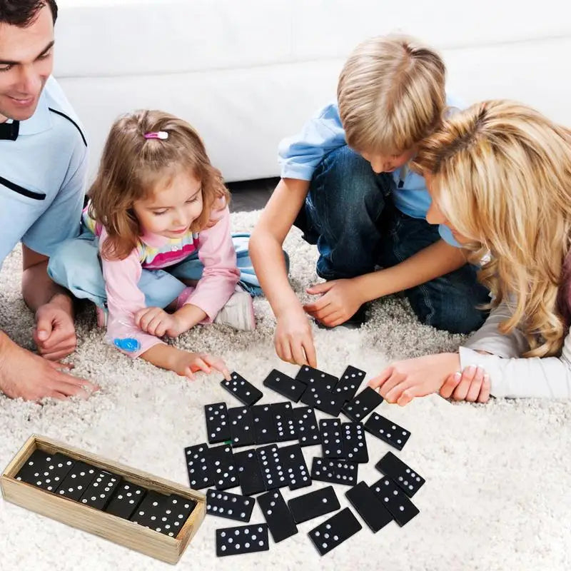 Wooden Domino Board Games Travel Funny Table Game Domino Toys Teaching Aids Double 6 Dominoes Set Puzzle Card Black Dominoes