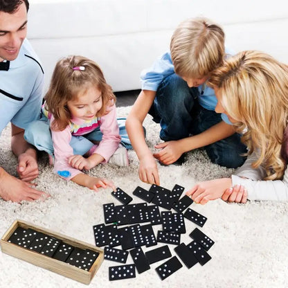 Wooden Domino Board Games Travel Funny Table Game Domino Toys Teaching Aids Double 6 Dominoes Set Puzzle Card Black Dominoes