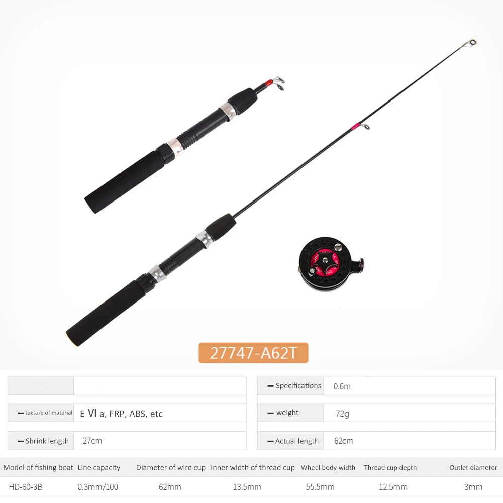 Telescopic Ice Fishing Rod 2 Sections Fishing Pole Small Short Sea Pole for River Lake Reservoir Ice Fishing and So On