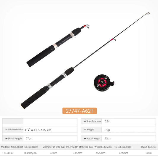 Telescopic Ice Fishing Rod 2 Sections Fishing Pole Small Short Sea Pole for River Lake Reservoir Ice Fishing and So On