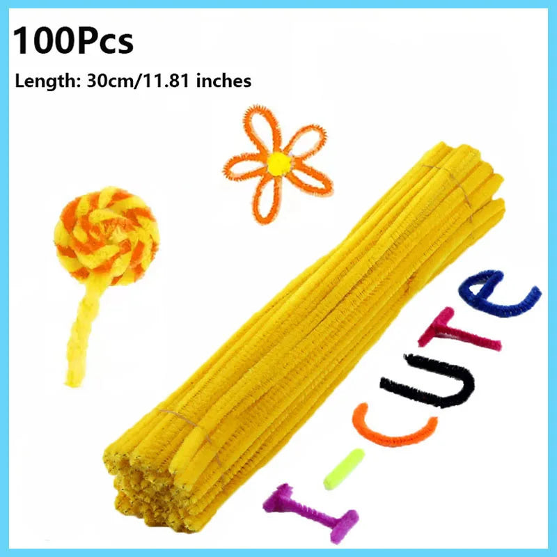100pcs Colorful Chenille Stems Pipe Cleaners Plush Tinsel Stem Wired Twist Sticks Hair Strip Craft DIY Educational Toys Handmade