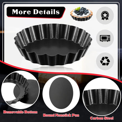 Mini Tart Pans Small Cake Mold,With Removable Bottom,Nonstick Cake Pan,Round Quiche Pie Pan Set, Cupcake Muffin Mold Baking Tool