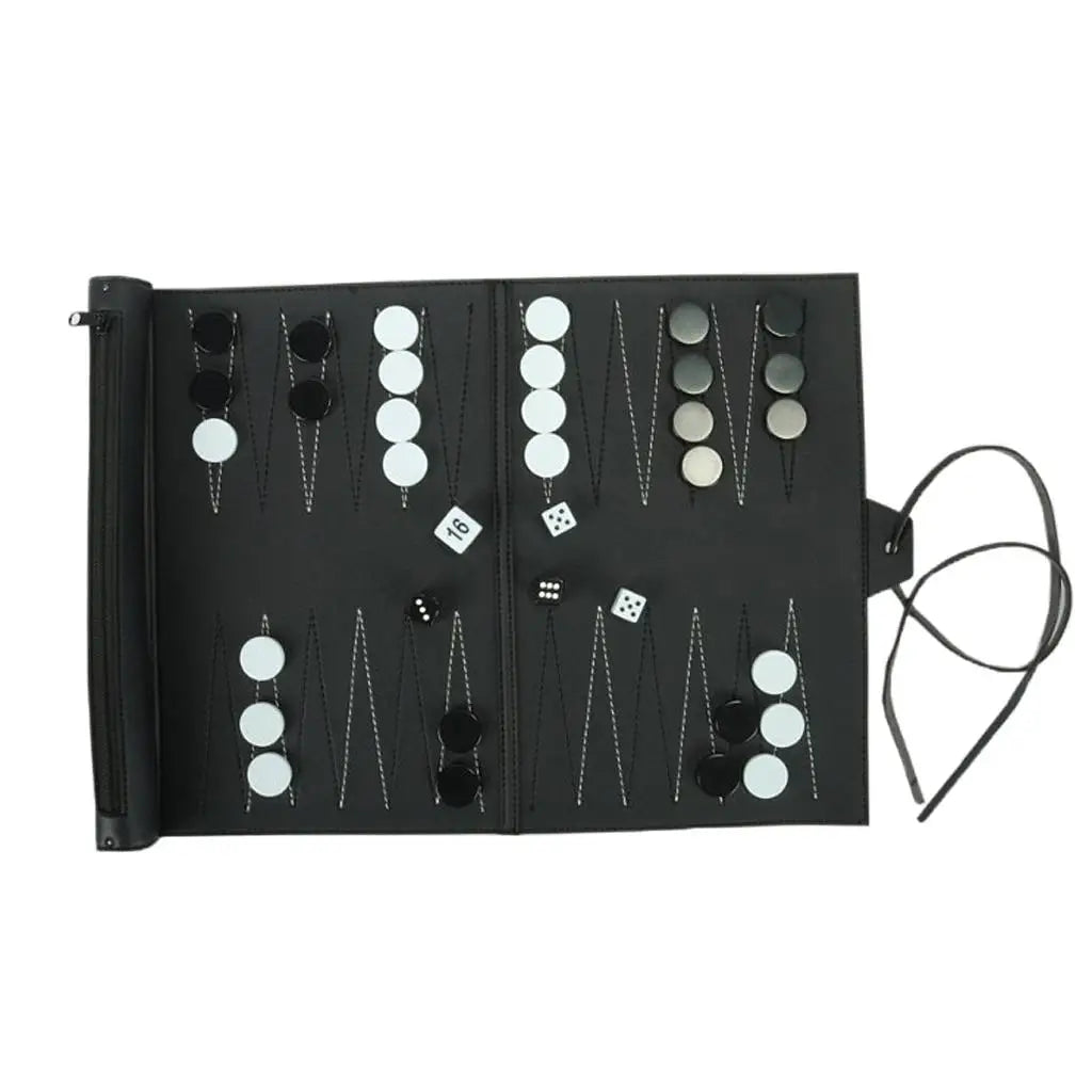 Classic Portable Recreational PU Leather Roll-Up Backgammon Board Game Toys