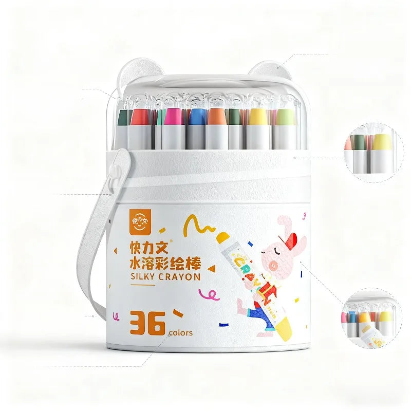 Water Soluble Crayons with Bear - Eared Bucket Packaging and Handle Silky Smooth Art Supplies Kids' Drawing & Coloring Tool Set