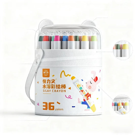 Water Soluble Crayons with Bear - Eared Bucket Packaging and Handle Silky Smooth Art Supplies Kids' Drawing & Coloring Tool Set