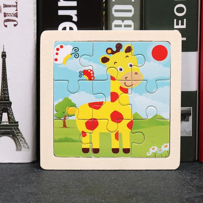Baby Wooden Toys 11x11cm Jigsaw 3d Puzzle Cartoon Animal Traffic Wooden Puzzle Game Montessori Educational Toys For Children