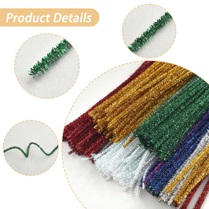 100pcs Glitter Chenille Stems Pipe Cleaners Plush Tinsel Stems Wired Sticks Kids Educational DIY Craft Supplies Toys Craft Xmas