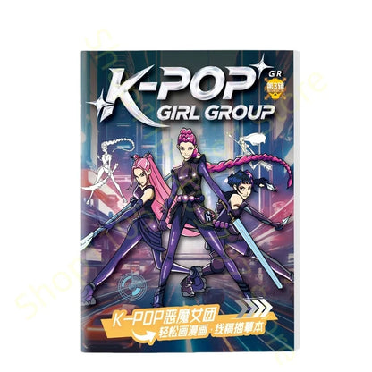 Kpop Demon Hunters Coloring Book Anime Character Rumi Mira Zoey Cute Line Drawing Tracing Sketch Copying Picture Book Kids Gifts