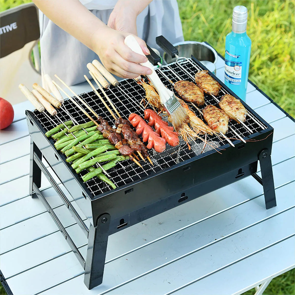 Portable BBQ Charcoal Grill Stainless Steel Small Mini BBQ Tool Kit Outdoor Cooking Camping Picnic Beach Portable BBQ