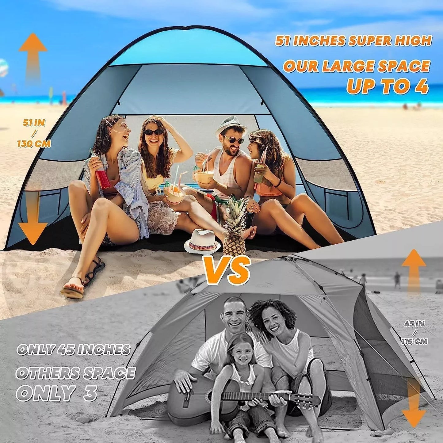 Pop Up Beach Tent Outdoor Camping Travel Shade Sun Shelter Tent Lightweight Folding Waterproof UV Protection Tents 2-3 Man/Women