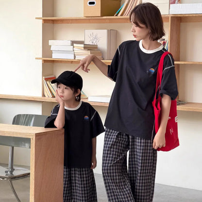 Family Clothes Tees Father Mother and Daughter Son Kids Cotton Short Sleeve T Shirts Fashion Korea Parents and Children Clothes