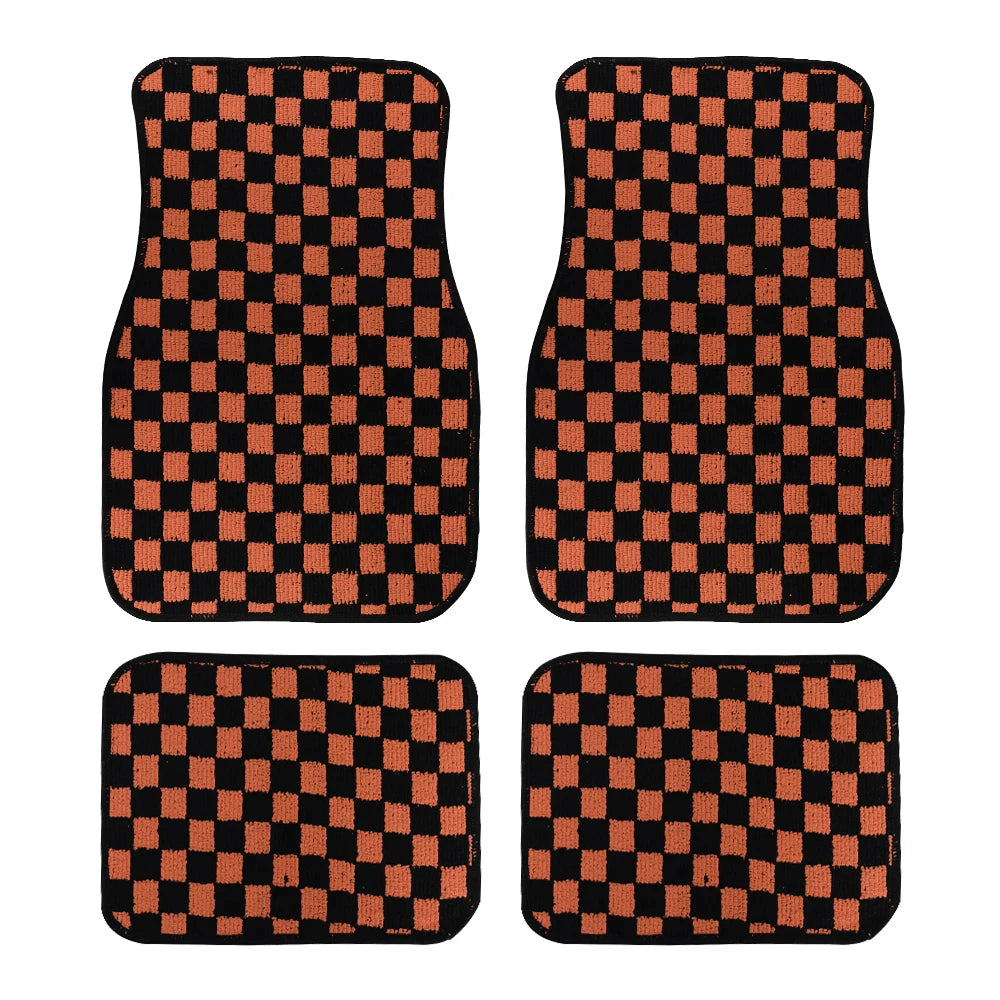 4Pcs JDM Racing  Plush Floor Mat Checkers Vehicle Front Rear Carpets Universal Car Floor Carpet Rugs Non-Slip Car Decoration