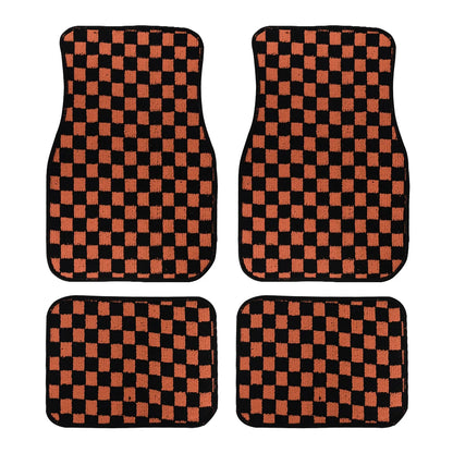 4Pcs JDM Racing  Plush Floor Mat Checkers Vehicle Front Rear Carpets Universal Car Floor Carpet Rugs Non-Slip Car Decoration