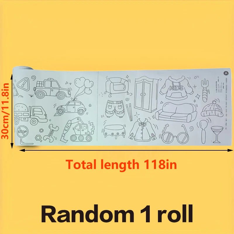 300CM DIY Drawing Roll Sticky Color Filling Paper Graffiti Scroll Coloring Roll Kids DIY Painting Educational Toys For Children