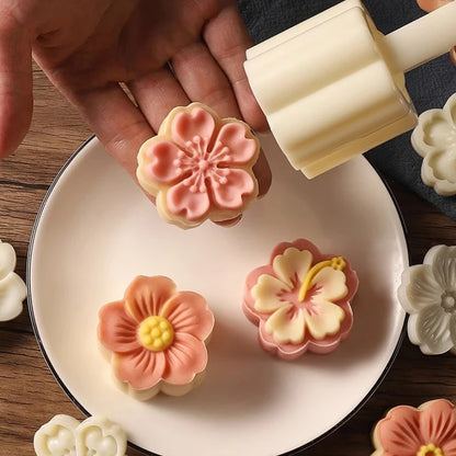 4Pcs/Set Mooncake Mold Cherry Sakura Pattern Stamps Hand Press Blossom Flowers Bean Paste Cake Mold Plungers Pastry Bake Tools