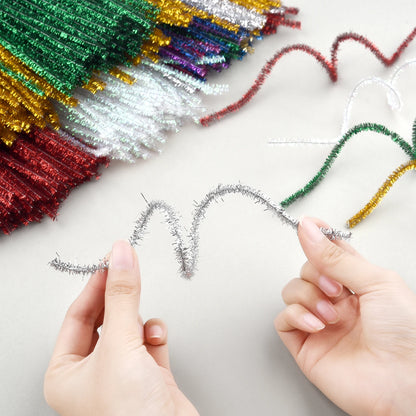 100pcs Glitter Chenille Stems Pipe Cleaners Plush Tinsel Stems Wired Sticks Kids Educational DIY Craft Supplies Toys Craft Xmas