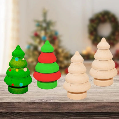 10PCS Wooden Christmas Trees, Creative Holiday Decor, DIY Hand-Painted Craft Kit for Kids, Wood Ornaments for Xmas Decorations