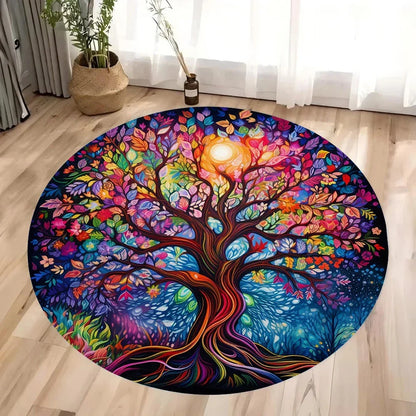 Tree of Life Round Rug Nature Mandala Rug Ancient Spiritual Decor Carpet Meditation Space Rug Washable and Non Slip Floor Mat