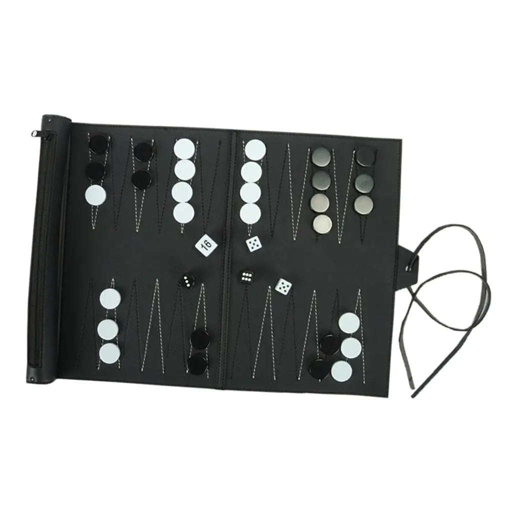 Classic Portable Recreational PU Leather Roll-Up Backgammon Board Game Toys