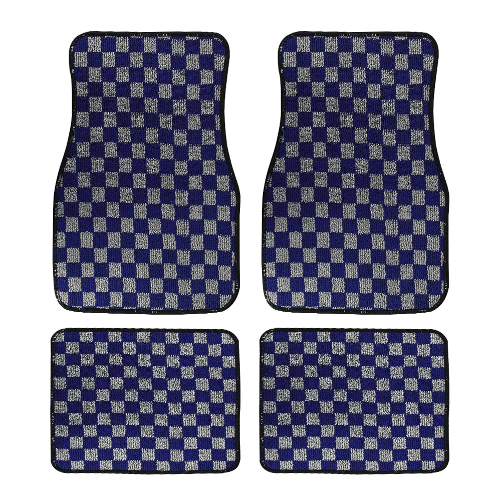 4Pcs JDM Racing  Plush Floor Mat Checkers Vehicle Front Rear Carpets Universal Car Floor Carpet Rugs Non-Slip Car Decoration