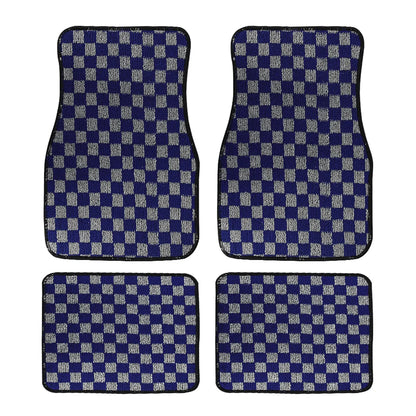 4Pcs JDM Racing  Plush Floor Mat Checkers Vehicle Front Rear Carpets Universal Car Floor Carpet Rugs Non-Slip Car Decoration