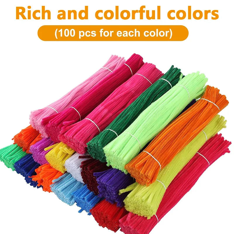 100pcs Colorful Chenille Stems Pipe Cleaners Plush Tinsel Stem Wired Twist Sticks Hair Strip Craft DIY Educational Toys Handmade