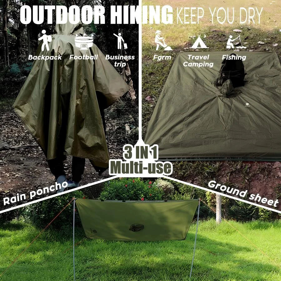 3-in-1 Waterproof Lightweight Unisex Raincoat Hiking,Raincoat Hiking Multifunctional Outdoor Activity Rain Gear Tent Cover