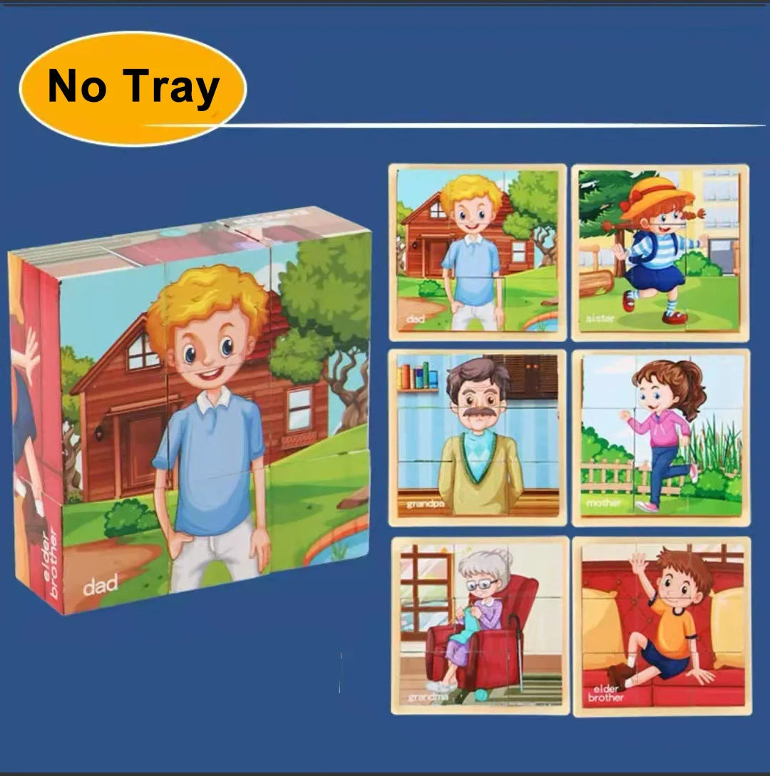 3D cube Wooden puzzle children's nine pieces six-sided wooden block tray children's Montessori learning educational puzzle toys