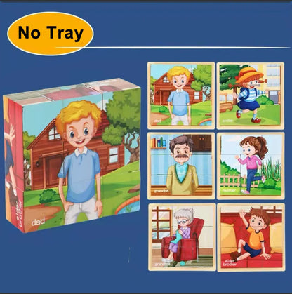 3D cube Wooden puzzle children's nine pieces six-sided wooden block tray children's Montessori learning educational puzzle toys