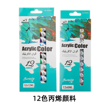 BOMEIJIA Acrylic Paints 12 Colors Professional Set 6/12ml Tubes Artist Drawing Gouache Fabric Glass Oil water color Paint