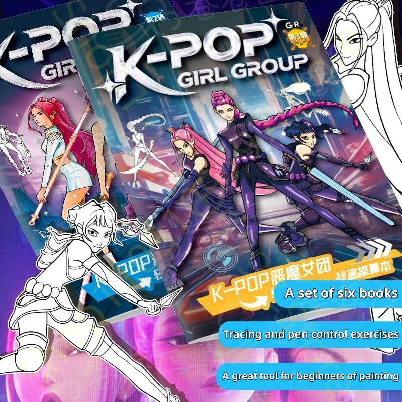 Kpop Demon Hunters Coloring Book Anime Character Rumi Mira Zoey Cute Line Drawing Tracing Sketch Copying Picture Book Kids Gifts