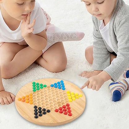 Wooden Checkers Board Game Glass Beads Chinese Wood Hexagonal Checkers Plate Glass Marble Checkers Board Games For Friends Famil