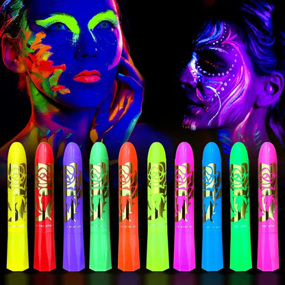 10 Colors Glow Neon Oil Face Body Art UV Glow Oil Painting Halloween Party Water-based Halloween Crayons