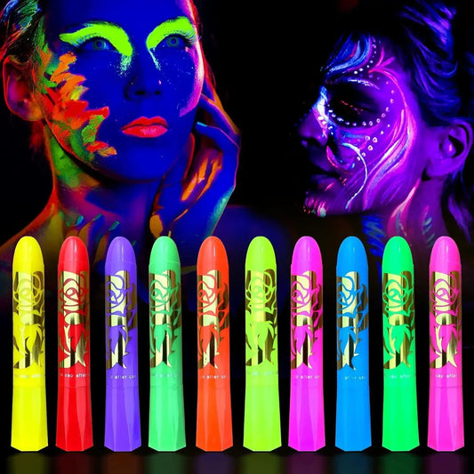 10 Colors Glow Neon Oil Face Body Art UV Glow Oil Painting Halloween Party Water-based Halloween Crayons