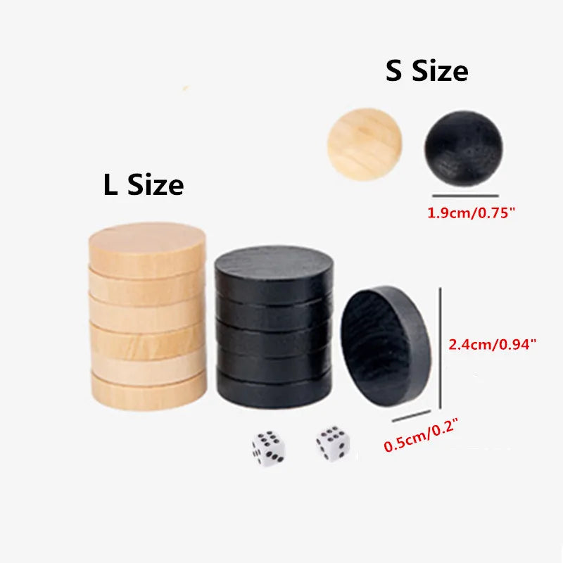 New 30pcs Wooden Draughts Checkers Backgammon Chess Pieces with 2 Dice for Kid Daily Board Game Intelligence Games Entertaining