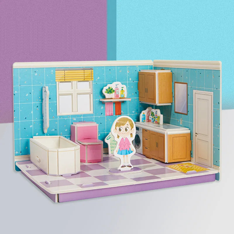 3D Stereo Puzzle Kitchen Bedroom Living Room Bathroom Model Handmade Craft DIY Educational Toys Gift for Children