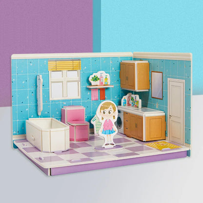 3D Stereo Puzzle Kitchen Bedroom Living Room Bathroom Model Handmade Craft DIY Educational Toys Gift for Children