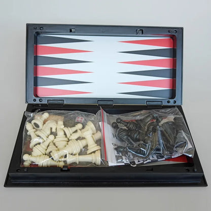Foldable Magnetic Chess 25CM Checkers Backgammon Game Board 3-in-1 Ideal Tabletop For Family Gathering