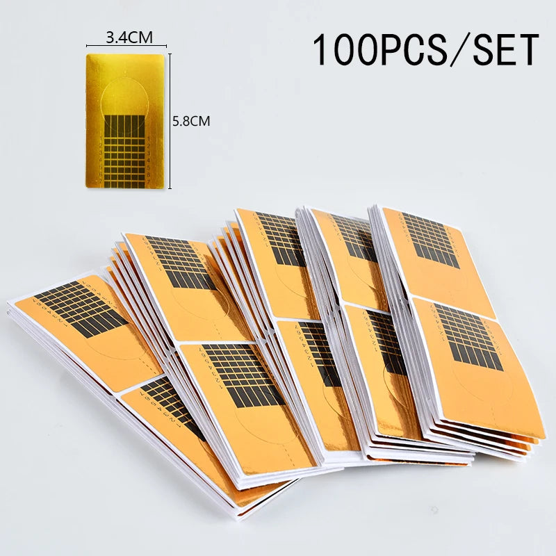 100 Pcs/Set, Nail Form Tips Acrylic UV Gel Extension Curl Form Extension Nail Sticker Art Guide Mold Manicure Nail Art Tools