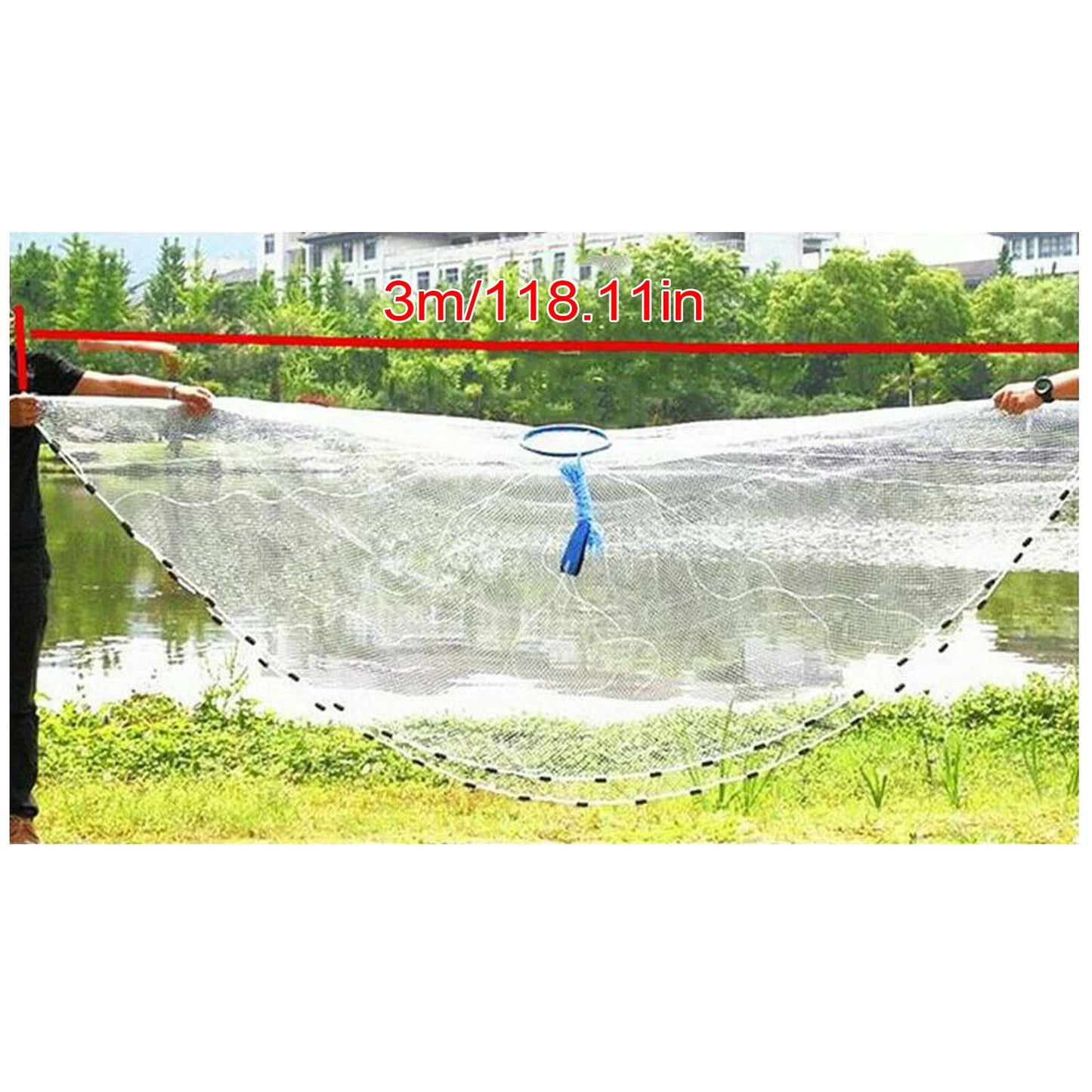 10ft Diameter Fishing Cast Net 0.59*0.59in mesh Fishing Cast Net for Bait Trap