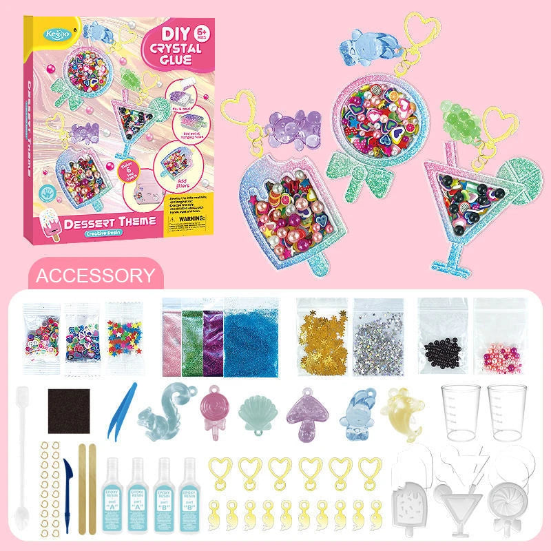 Kids DIY Crystal Glue Key chain Art Craft Set for Girls birthday Gift