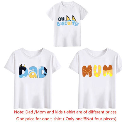 Mum Dad and MINI Little Cartoon print t-shirt Family Matching Clothes Father and Son Kid Clothes daddy Baby T Shirt Short Sleeve