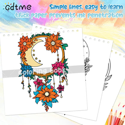 BOHO MOON Coloring Book for Adult Featuring Spiral binding 24pages for Relaxation Kid Educational DIY Painting Drawing Book