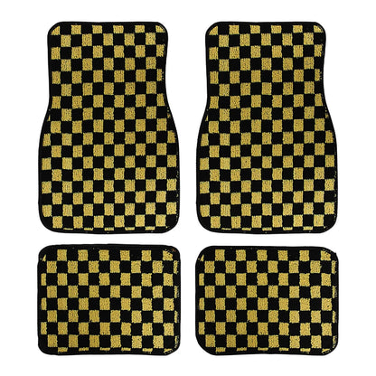 4Pcs JDM Racing  Plush Floor Mat Checkers Vehicle Front Rear Carpets Universal Car Floor Carpet Rugs Non-Slip Car Decoration