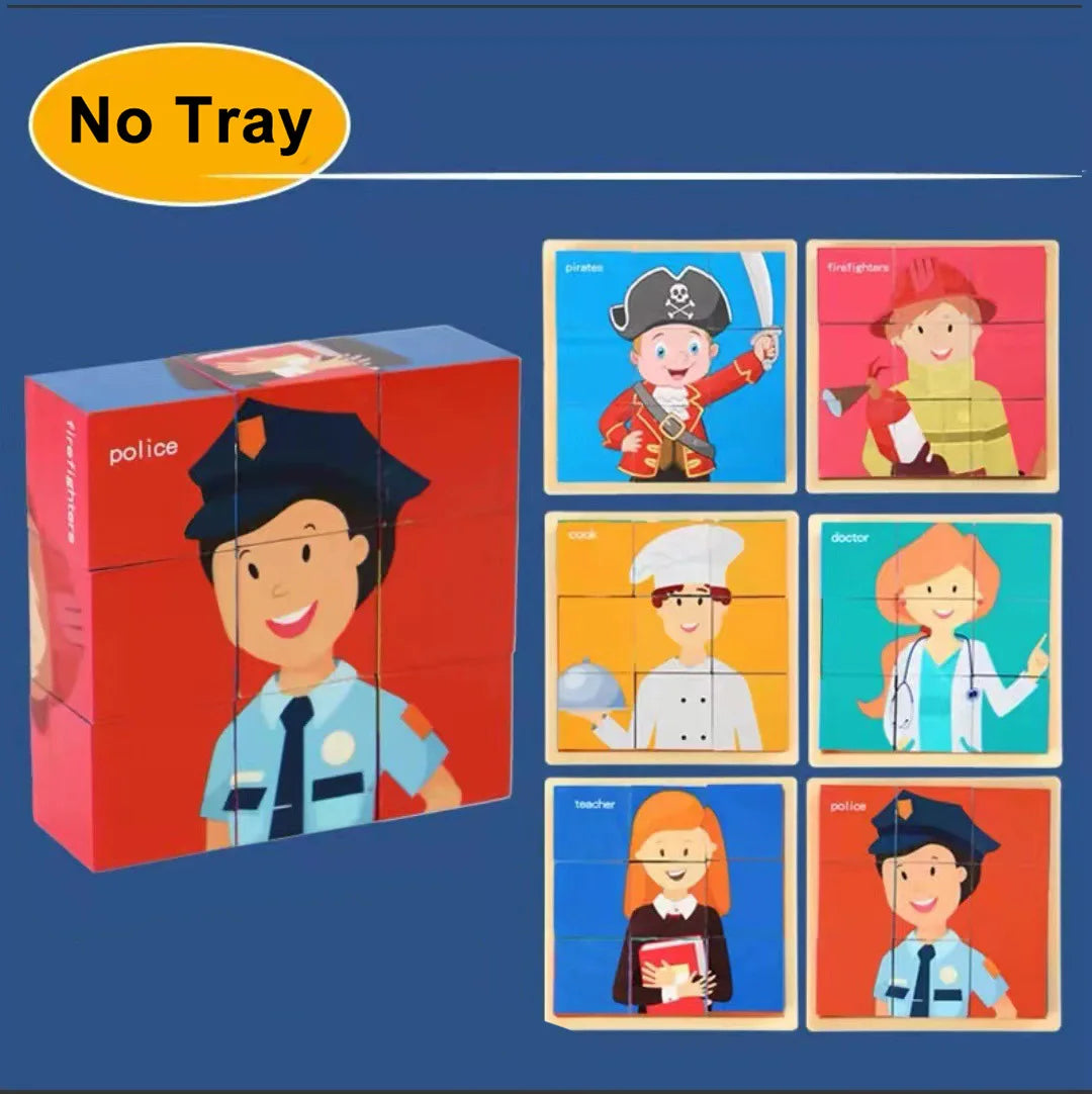 3D cube Wooden puzzle children's nine pieces six-sided wooden block tray children's Montessori learning educational puzzle toys