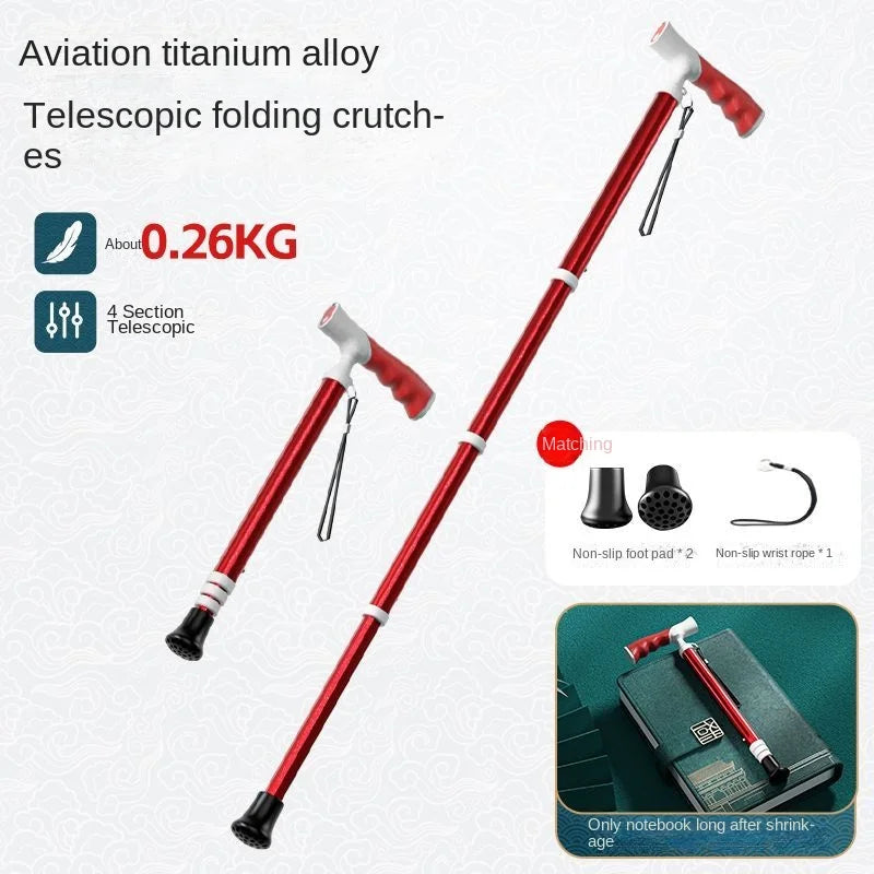 Telescopic Anti Slip Cane, Ultra Light, Portable, Dual-use, Mountaineering, Titanium Alloy, Camping, Hiking, Walking Sticks