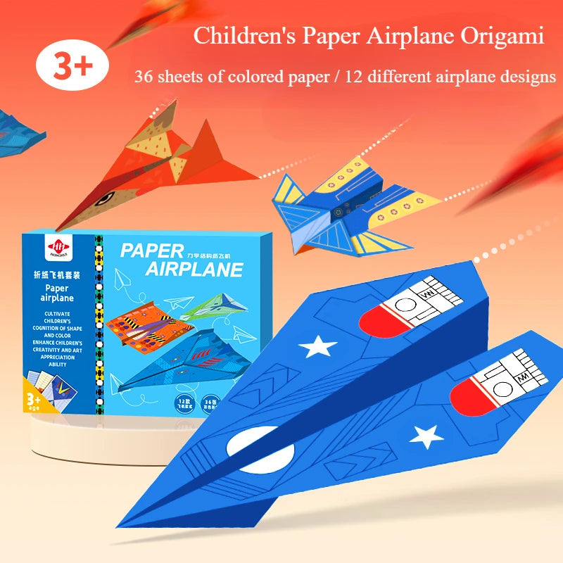 10/36 Sheets 3D Origami DIY Paper Airplane Handgun Children Educational STEM Toys Craft Kit Enhance Baby Spatial Thinking Gifts