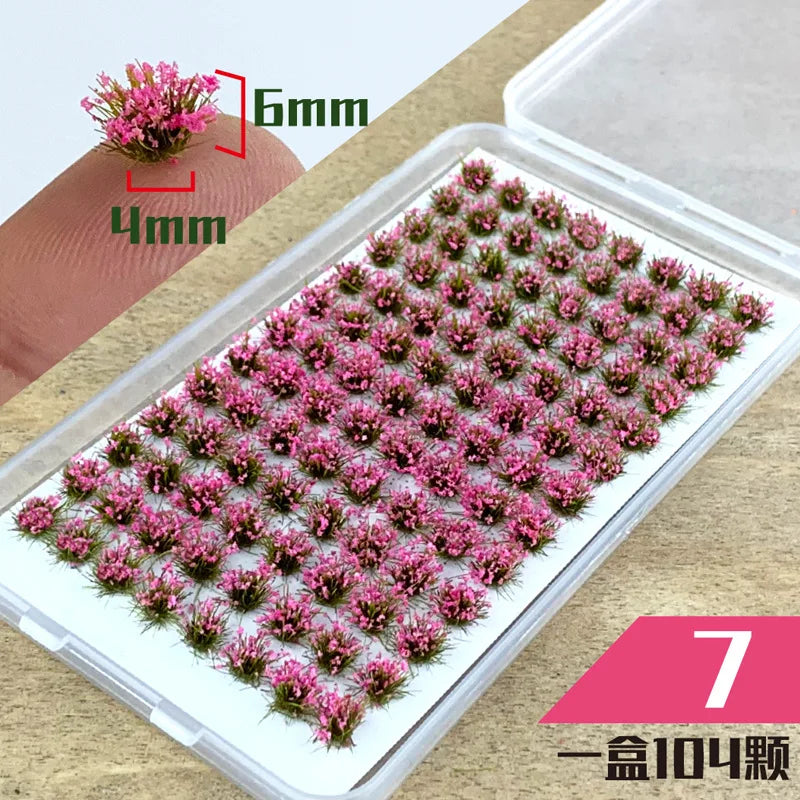104Pcs Miniature Static Flower/Grass Tuft Plant Model Kit for Diorama Railway/Building/Garden Micro Landscape Model Making