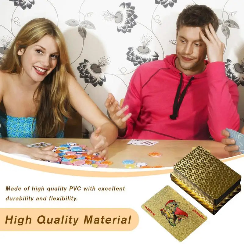 Poker Cards Standard Luxury Gold Foil Poker Board Game PVC Portable Leisure Playing Cards For Festivals Parties Gatherings